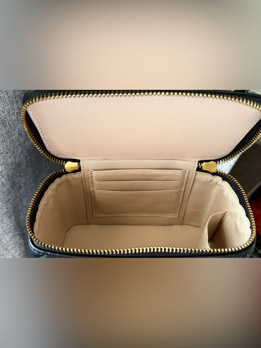 Black Quilted Vanity Mini Bag with Gold Chain and Charm - Picture 4 of 4
